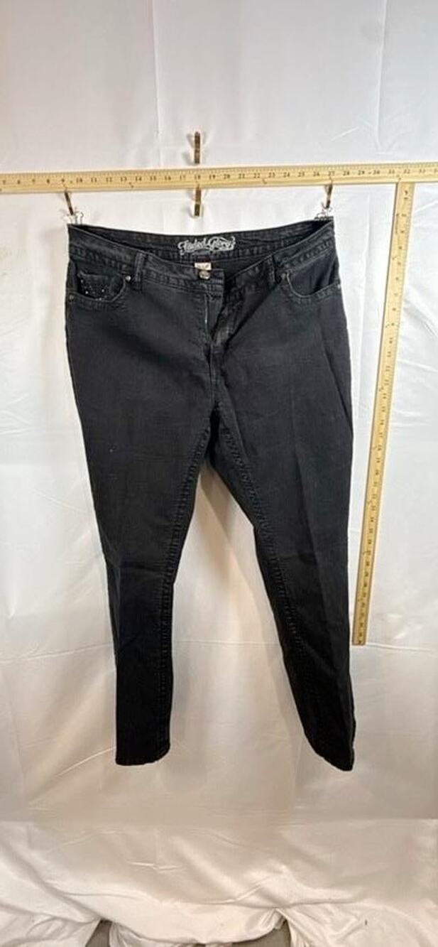 Faded Glory Women Size 18W Black Straight Leg Embellished Sequin Pocket Jeans